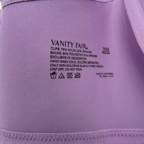 Vanity Fair 42DDD Purple Full Coverage T Shirt Bra Lace Detail Adjustable Straps - Picture 5 of 5